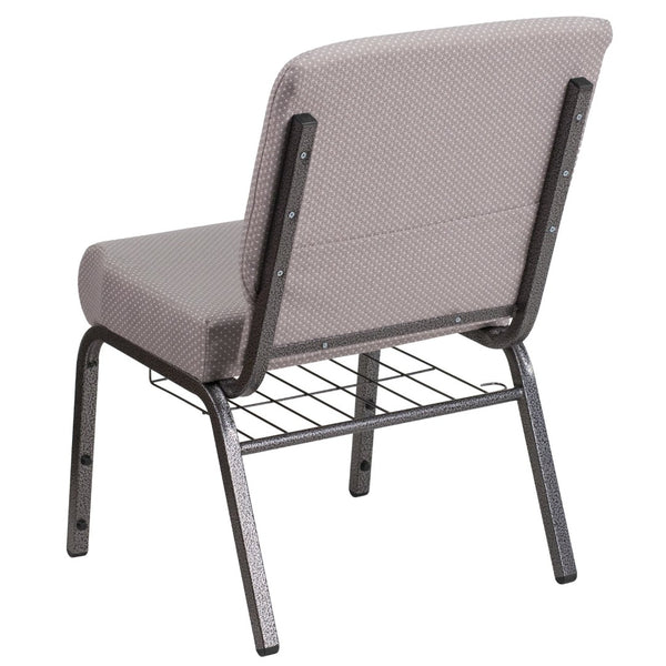 English Elm HERCULES 21''W Padded Church Chair with Book Rack - Comfortable, Durable & Stylish Seating Solution Gray Dot Fabric/Silver Vein Frame FD-CH0221-4-SV-GYDOT-BAS-GG