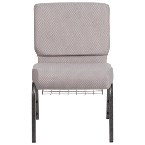 English Elm HERCULES 21''W Padded Church Chair with Book Rack - Comfortable, Durable & Stylish Seating Solution Gray Dot Fabric/Silver Vein Frame FD-CH0221-4-SV-GYDOT-BAS-GG