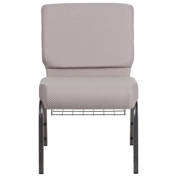 English Elm HERCULES 21''W Padded Church Chair with Book Rack - Comfortable, Durable & Stylish Seating Solution Gray Dot Fabric/Silver Vein Frame FD-CH0221-4-SV-GYDOT-BAS-GG