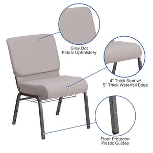 English Elm HERCULES 21''W Padded Church Chair with Book Rack - Comfortable, Durable & Stylish Seating Solution Gray Dot Fabric/Silver Vein Frame FD-CH0221-4-SV-GYDOT-BAS-GG