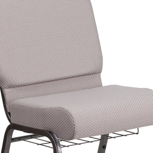 English Elm HERCULES 21''W Padded Church Chair with Book Rack - Comfortable, Durable & Stylish Seating Solution Gray Dot Fabric/Silver Vein Frame FD-CH0221-4-SV-GYDOT-BAS-GG