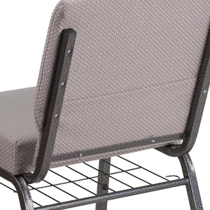 English Elm HERCULES 21''W Padded Church Chair with Book Rack - Comfortable, Durable & Stylish Seating Solution Gray Dot Fabric/Silver Vein Frame FD-CH0221-4-SV-GYDOT-BAS-GG