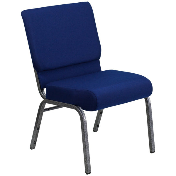 English Elm HERCULES Stacking Church Chair - Durable, Comfortable Seating for Events and Multi-Purpose Spaces Navy Blue Fabric/Silver Vein Frame FD-CH0221-4-SV-NB24-GG