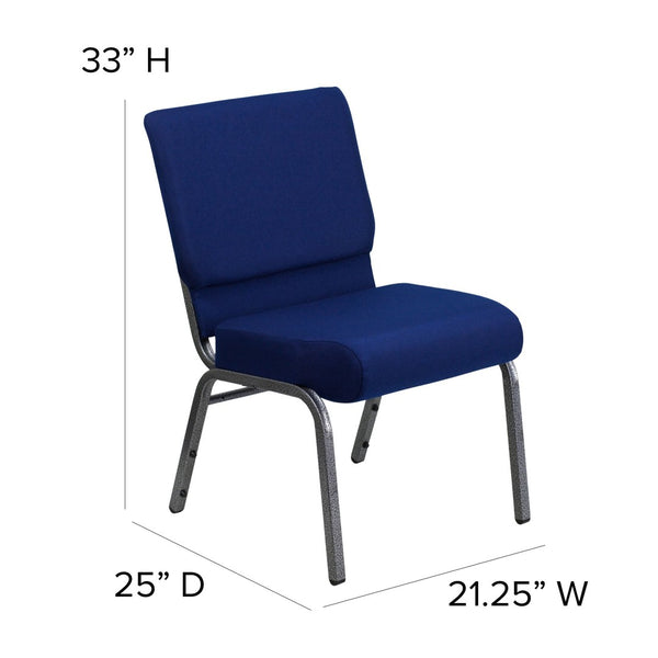 English Elm HERCULES Stacking Church Chair - Durable, Comfortable Seating for Events and Multi-Purpose Spaces Navy Blue Fabric/Silver Vein Frame FD-CH0221-4-SV-NB24-GG