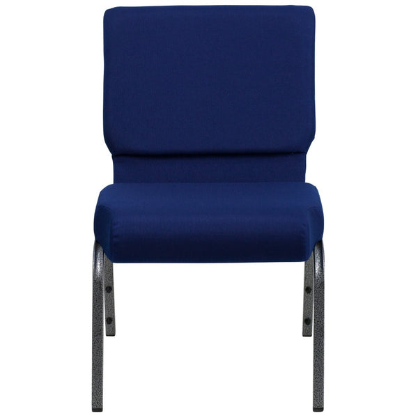 English Elm HERCULES Stacking Church Chair - Durable, Comfortable Seating for Events and Multi-Purpose Spaces Navy Blue Fabric/Silver Vein Frame FD-CH0221-4-SV-NB24-GG