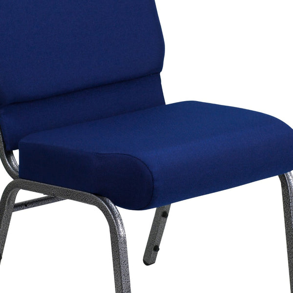 English Elm HERCULES Stacking Church Chair - Durable, Comfortable Seating for Events and Multi-Purpose Spaces Navy Blue Fabric/Silver Vein Frame FD-CH0221-4-SV-NB24-GG