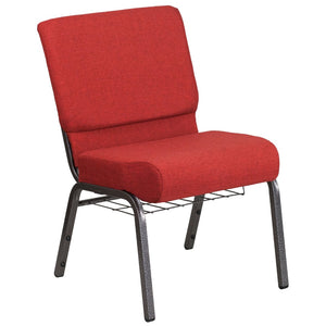 English Elm HERCULES 21''W Padded Church Chair with Book Rack - Comfortable, Durable & Stylish Seating Solution Crimson Fabric/Silver Vein Frame FD-CH0221-4-SV-RED-BAS-GG
