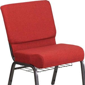 English Elm HERCULES 21''W Padded Church Chair with Book Rack - Comfortable, Durable & Stylish Seating Solution Crimson Fabric/Silver Vein Frame FD-CH0221-4-SV-RED-BAS-GG