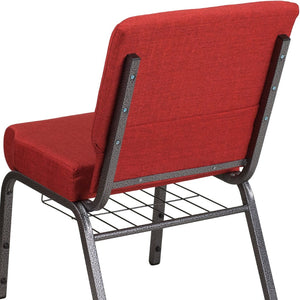 English Elm HERCULES 21''W Padded Church Chair with Book Rack - Comfortable, Durable & Stylish Seating Solution Crimson Fabric/Silver Vein Frame FD-CH0221-4-SV-RED-BAS-GG