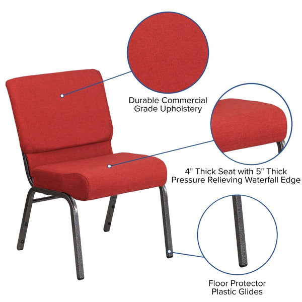 English Elm HERCULES Stacking Church Chair - Durable, Comfortable Seating for Events and Multi-Purpose Spaces Crimson Fabric/Silver Vein Frame FD-CH0221-4-SV-RED-GG