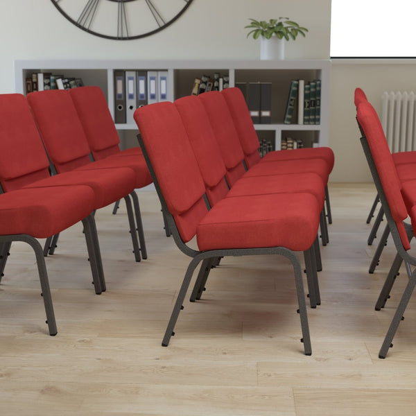 English Elm HERCULES Stacking Church Chair - Durable, Comfortable Seating for Events and Multi-Purpose Spaces Crimson Fabric/Silver Vein Frame FD-CH0221-4-SV-RED-GG