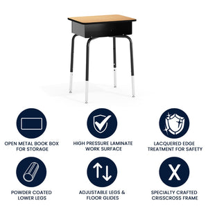 English Elm Billie Student Desk - Durable Workspace with Open Metal Book Box for Classroom and Home Learning Natural Top/Black Frame FD-DESK-GG