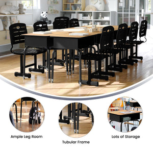 English Elm Billie Student Desk - Durable Workspace with Open Metal Book Box for Classroom and Home Learning Natural Top/Black Frame FD-DESK-GG