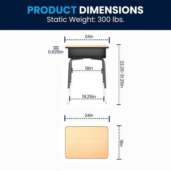 English Elm Billie Student Desk - Durable Workspace with Open Metal Book Box for Classroom and Home Learning Natural Top/Black Frame FD-DESK-GG