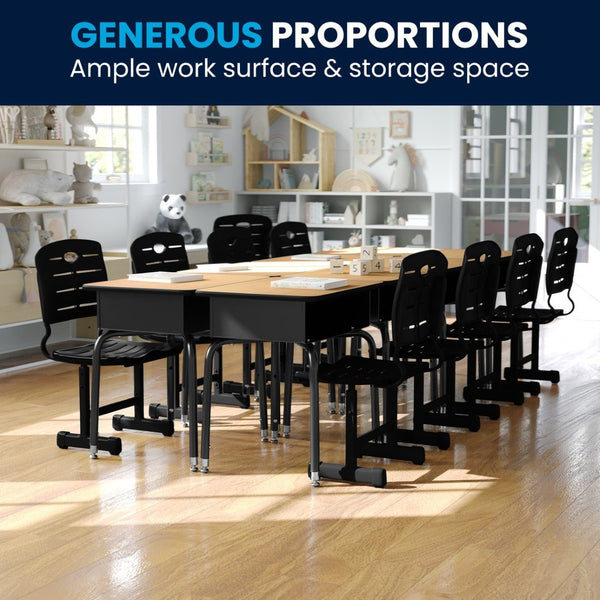 English Elm Billie Student Desk - Durable Workspace with Open Metal Book Box for Classroom and Home Learning Natural Top/Black Frame FD-DESK-GG