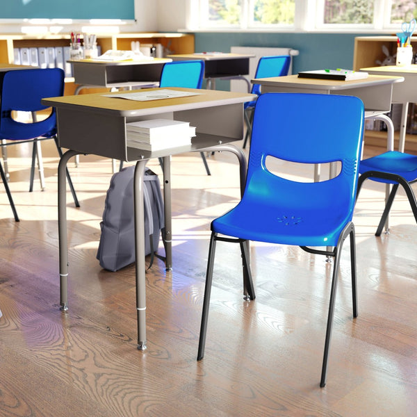 English Elm HERCULES Student Desk and Ergonomic Flex Comfort Chair Set for Organized Learning and Comfort Maple Top/Navy Chair FD-DESK-GMP-SCH3NB-GG