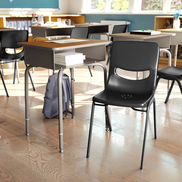 English Elm HERCULES Student Desk and Ergonomic Flex Comfort Chair Set for Organized Learning and Comfort Walnut Top/Black Chair FD-DESK-GWA-SCH3BB-GG