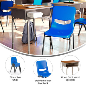 English Elm HERCULES Student Desk and Ergonomic Flex Comfort Chair Set for Organized Learning and Comfort Walnut Top/Navy Chair FD-DESK-GWA-SCH3NB-GG