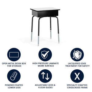 English Elm Billie Student Desk - Durable Workspace with Open Metal Book Box for Classroom and Home Learning Gray Top/Black Frame FD-DESK-GY-GG