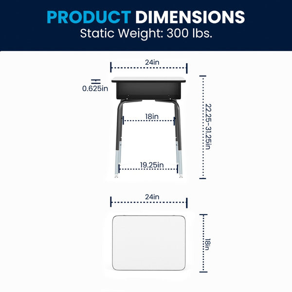 English Elm Billie Student Desk - Durable Workspace with Open Metal Book Box for Classroom and Home Learning Gray Top/Black Frame FD-DESK-GY-GG