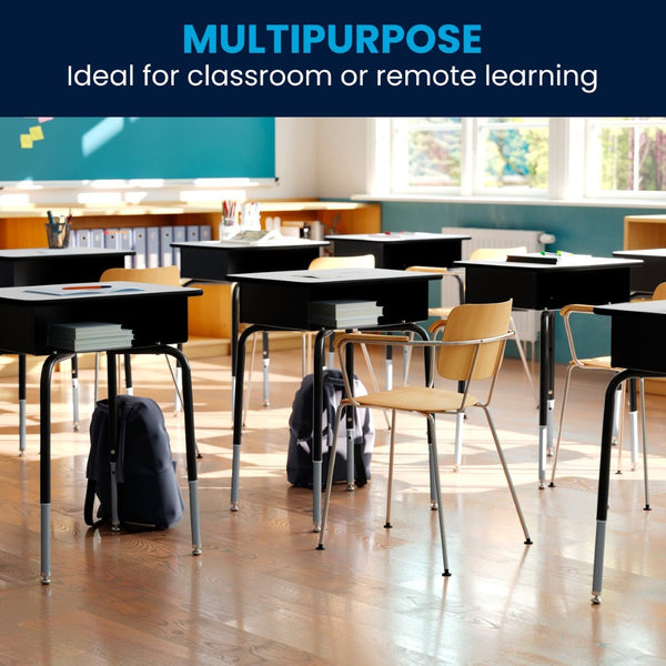 English Elm Billie Student Desk - Durable Workspace with Open Metal Book Box for Classroom and Home Learning Gray Top/Black Frame FD-DESK-GY-GG