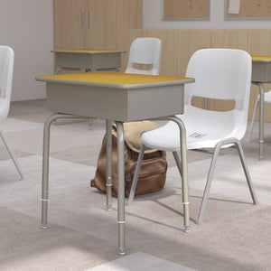 English Elm Billie Student Desk - Durable Workspace with Open Metal Book Box for Classroom and Home Learning Maple Top/Silver Frame FD-DESK-GY-MPL-GG