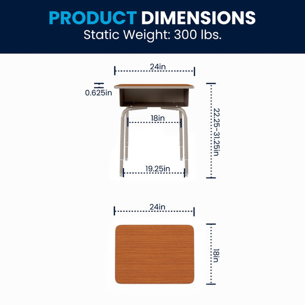 English Elm Billie Student Desk - Durable Workspace with Open Metal Book Box for Classroom and Home Learning Walnut Top/Silver Frame FD-DESK-GY-WAL-GG