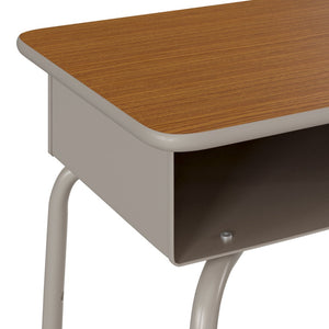 English Elm Billie Student Desk - Durable Workspace with Open Metal Book Box for Classroom and Home Learning Walnut Top/Silver Frame FD-DESK-GY-WAL-GG