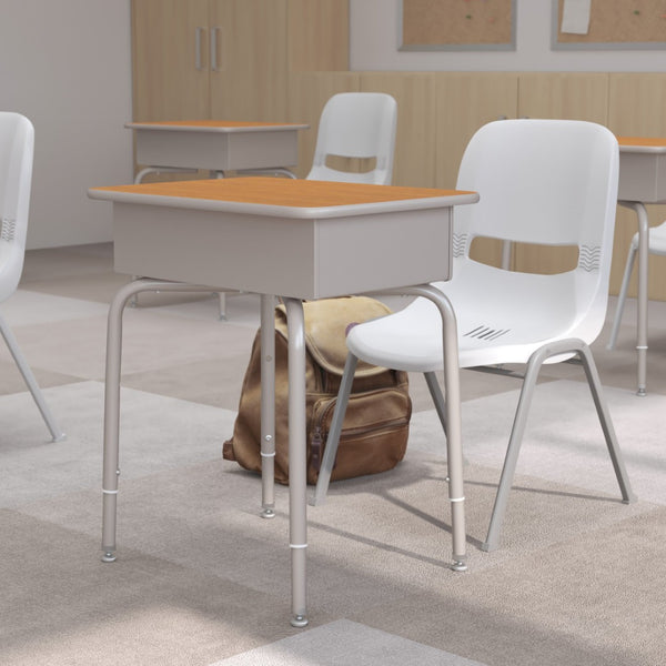 English Elm Billie Student Desk - Durable Workspace with Open Metal Book Box for Classroom and Home Learning Walnut Top/Silver Frame FD-DESK-GY-WAL-GG