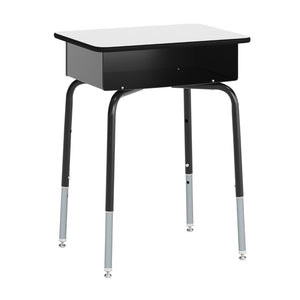 English Elm HERCULES Student Desk and Ergonomic Flex Comfort Chair Set for Organized Learning and Comfort Gray Top/Black Chair FD-DESK-GYB-SCH3BB-GG