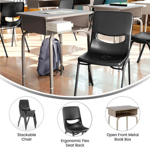 English Elm HERCULES Student Desk and Ergonomic Flex Comfort Chair Set for Organized Learning and Comfort Gray Granite Top/Black Chair FD-DESK-GYG-SCH3BB-GG