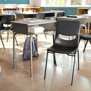 English Elm HERCULES Student Desk and Ergonomic Flex Comfort Chair Set for Organized Learning and Comfort Gray Granite Top/Black Chair FD-DESK-GYG-SCH3BB-GG