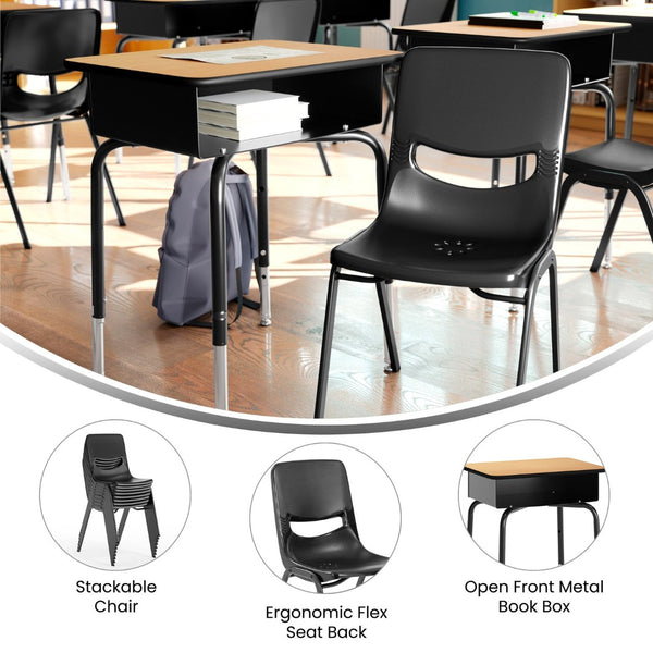 English Elm HERCULES Student Desk and Ergonomic Flex Comfort Chair Set for Organized Learning and Comfort Natural Top/Black Chair FD-DESK-NAB-SCH3BB-GG