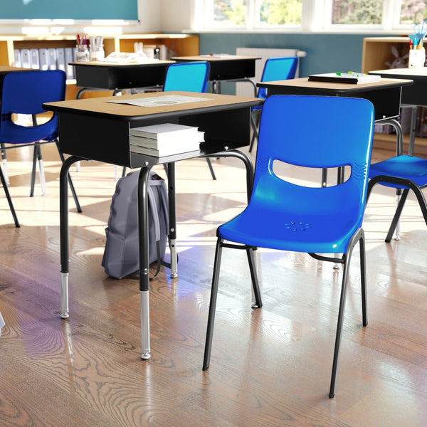 English Elm HERCULES Student Desk and Ergonomic Flex Comfort Chair Set for Organized Learning and Comfort Natural Top/Navy Chair FD-DESK-NAB-SCH3NB-GG