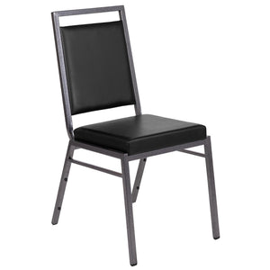English Elm HERCULES Series Stacking Banquet Chair - Durable, Comfortable, and Space-Saving for Events Black Vinyl/Silver Vein Frame FD-LUX-SIL-BK-V-GG