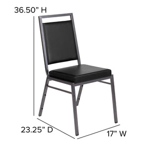 English Elm HERCULES Series Stacking Banquet Chair - Durable, Comfortable, and Space-Saving for Events Black Vinyl/Silver Vein Frame FD-LUX-SIL-BK-V-GG