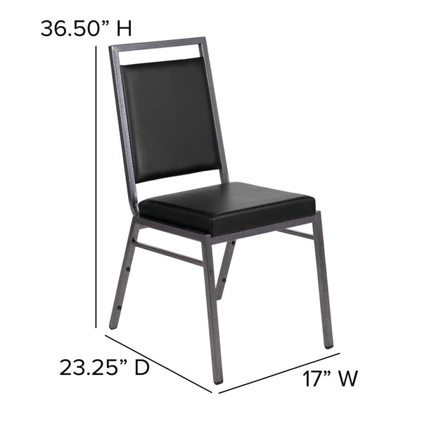English Elm HERCULES Series Stacking Banquet Chair - Durable, Comfortable, and Space-Saving for Events Black Vinyl/Silver Vein Frame FD-LUX-SIL-BK-V-GG