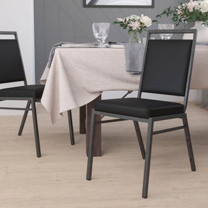 English Elm HERCULES Series Stacking Banquet Chair - Durable, Comfortable, and Space-Saving for Events Black Vinyl/Silver Vein Frame FD-LUX-SIL-BK-V-GG