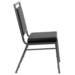 English Elm HERCULES Series Stacking Banquet Chair - Durable, Comfortable, and Space-Saving for Events Black Vinyl/Silver Vein Frame FD-LUX-SIL-BK-V-GG