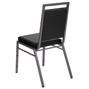 English Elm HERCULES Series Stacking Banquet Chair - Durable, Comfortable, and Space-Saving for Events Black Vinyl/Silver Vein Frame FD-LUX-SIL-BK-V-GG