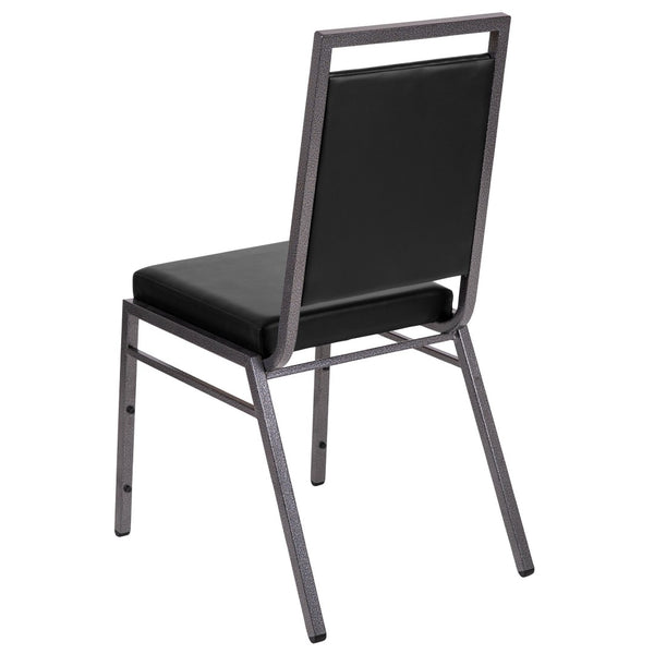 English Elm HERCULES Series Stacking Banquet Chair - Durable, Comfortable, and Space-Saving for Events Black Vinyl/Silver Vein Frame FD-LUX-SIL-BK-V-GG