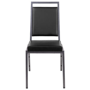 English Elm HERCULES Series Stacking Banquet Chair - Durable, Comfortable, and Space-Saving for Events Black Vinyl/Silver Vein Frame FD-LUX-SIL-BK-V-GG