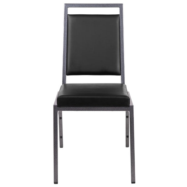 English Elm HERCULES Series Stacking Banquet Chair - Durable, Comfortable, and Space-Saving for Events Black Vinyl/Silver Vein Frame FD-LUX-SIL-BK-V-GG