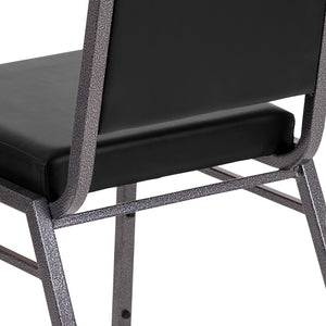 English Elm HERCULES Series Stacking Banquet Chair - Durable, Comfortable, and Space-Saving for Events Black Vinyl/Silver Vein Frame FD-LUX-SIL-BK-V-GG