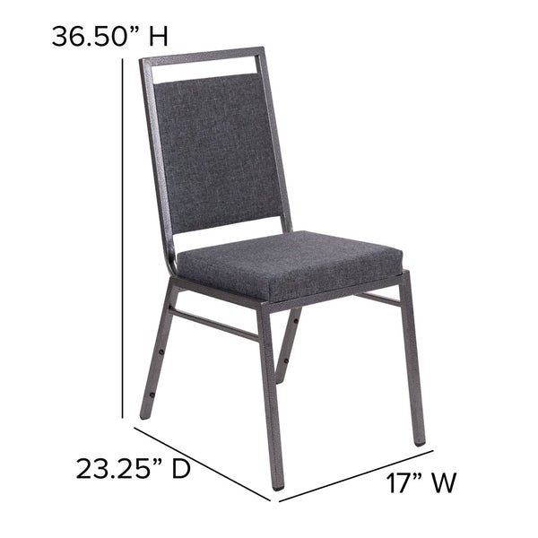 English Elm HERCULES Series Stacking Banquet Chair - Durable, Comfortable, and Space-Saving for Events Dark Gray Fabric/Silver Vein Frame FD-LUX-SIL-DKGY-GG