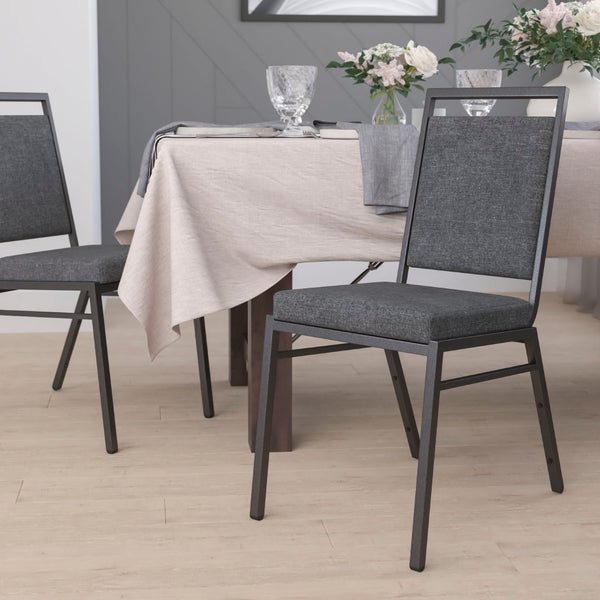 English Elm HERCULES Series Stacking Banquet Chair - Durable, Comfortable, and Space-Saving for Events Dark Gray Fabric/Silver Vein Frame FD-LUX-SIL-DKGY-GG