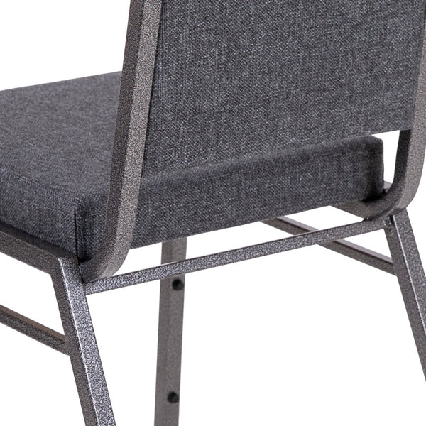 English Elm HERCULES Series Stacking Banquet Chair - Durable, Comfortable, and Space-Saving for Events Dark Gray Fabric/Silver Vein Frame FD-LUX-SIL-DKGY-GG