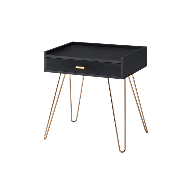 ORE International 23.5 Allen Mid-Century Accent Table with Copper Hairpin Legs and Slim Storage Drawer FF-0707BK