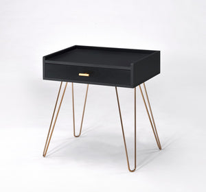 ORE International 23.5 Allen Mid-Century Accent Table with Copper Hairpin Legs and Slim Storage Drawer FF-0707BK