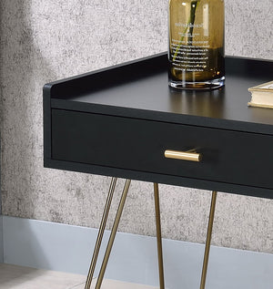 ORE International 23.5 Allen Mid-Century Accent Table with Copper Hairpin Legs and Slim Storage Drawer FF-0707BK